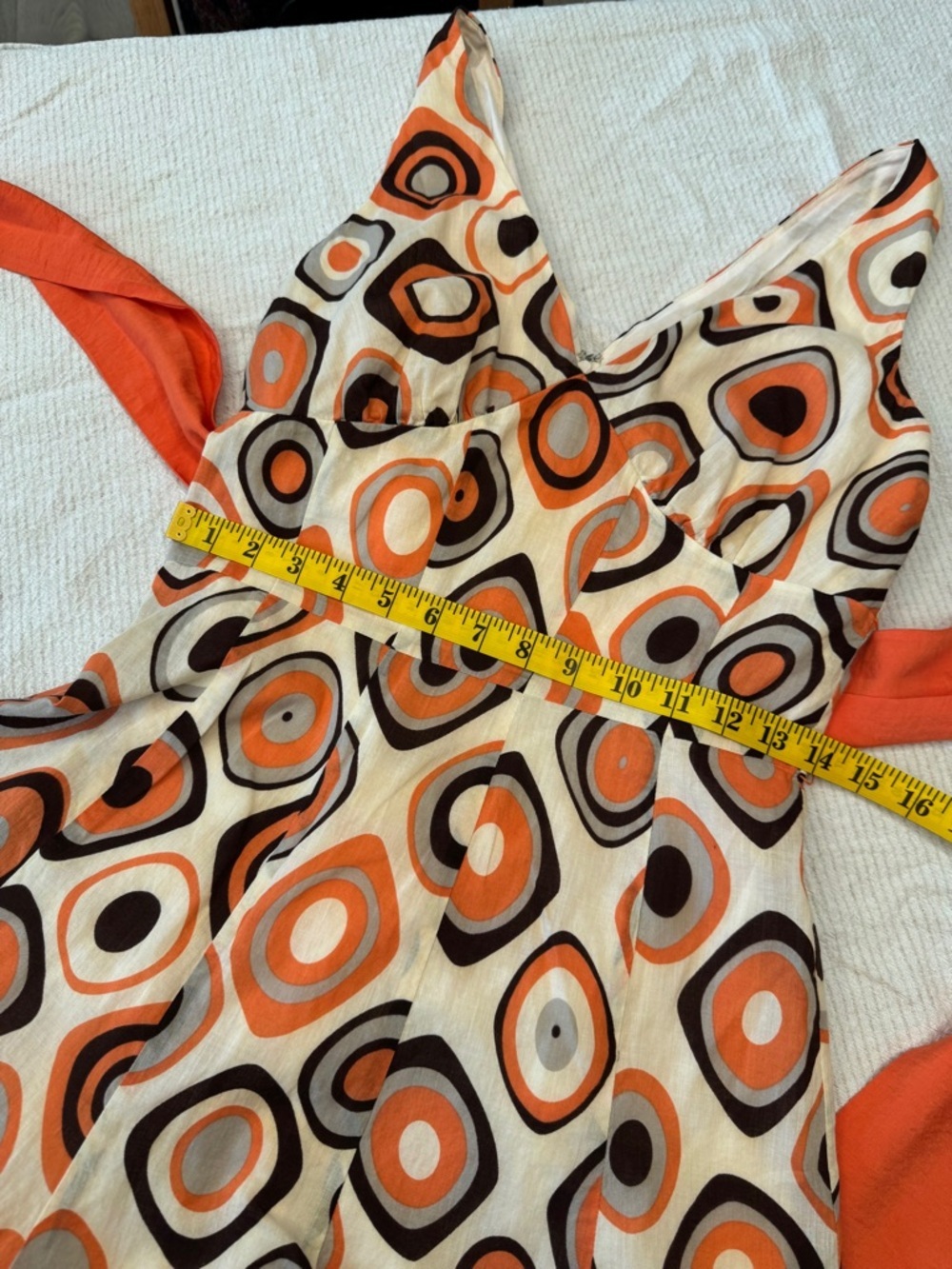 Vintage cotton and silk Retro Geo Print Orange sleeveless Dress - Picture 14 of 17